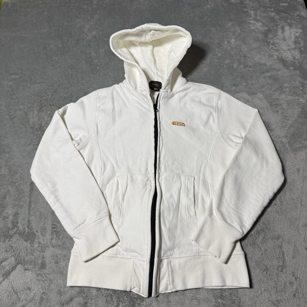 G Star Raw‎ Embroidered Logo Womens Full Zip White Jacket Size M Heavyweight